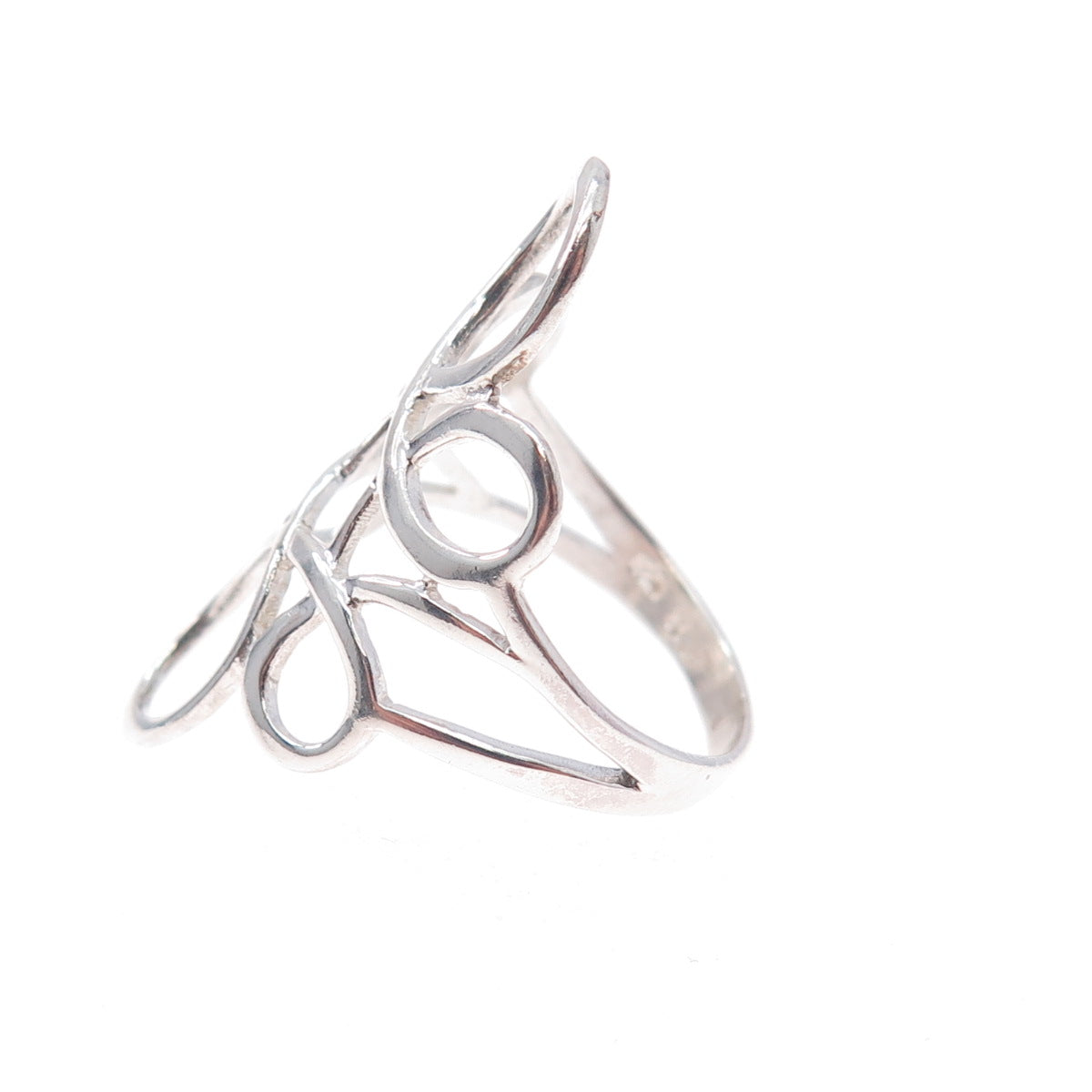 925 Sterling Silver Vintage Modernist Flower Ring Size 6.5