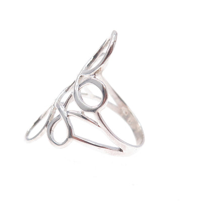 925 Sterling Silver Vintage Modernist Flower Ring Size 6.5