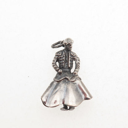 925 Sterling Silver Vintage Matador Bullfighter Oxidized Charm Pendant