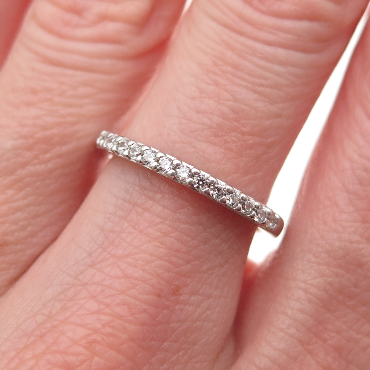JH Young Sterling Silver Round-Cut C Z Half Eternity Stackable Band Ring Size 7