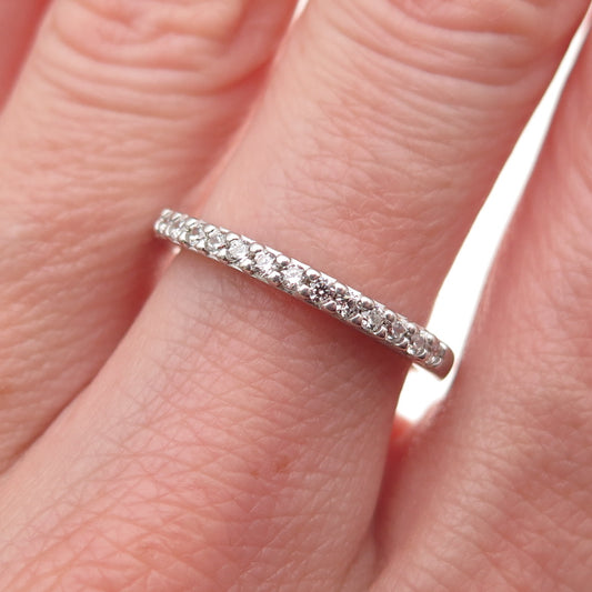 JH Young Sterling Silver Round-Cut C Z Half Eternity Stackable Band Ring Size 7