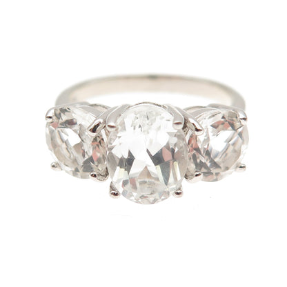 925 Sterling Silver Real Oval & Round-Cut White Topaz Engagement Ring Size 7