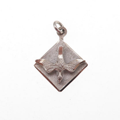 925 Sterling Silver Vintage Holy Spirit Religious Oxidized Charm Pendant