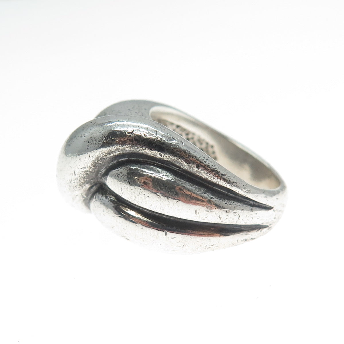 925 Sterling Silver Vintage Modernist Crisscrossed Oxidized Ring Size 6