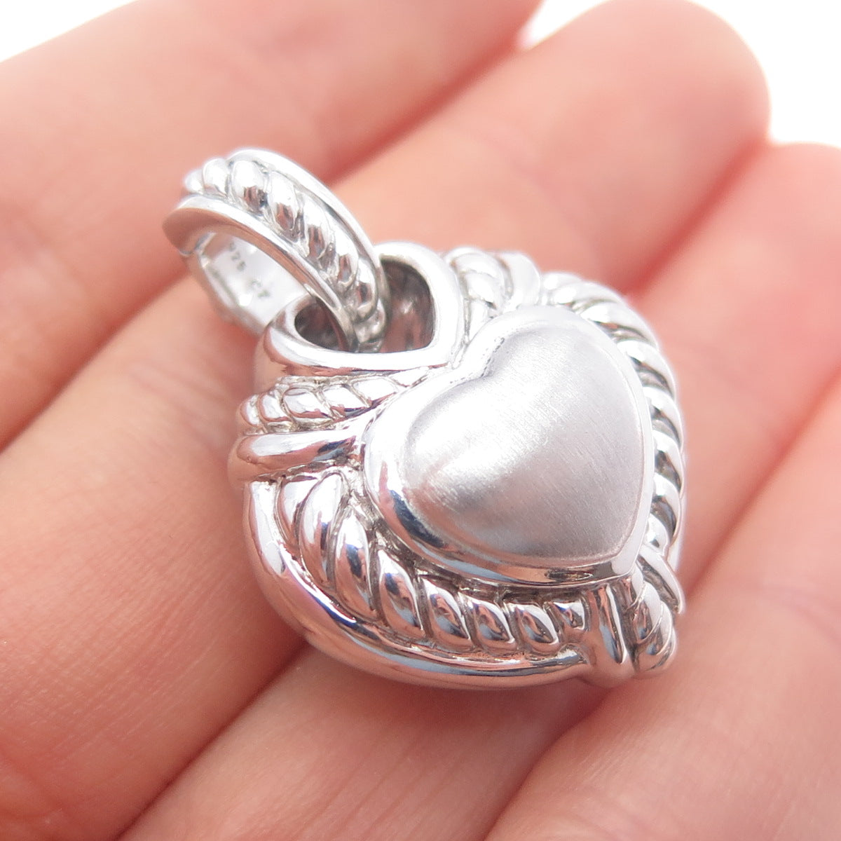 JUDITH RIPKA 925 Sterling Silver C Z Dual Sided Heart Charm Pendant