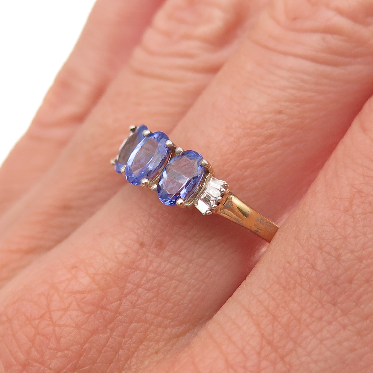 Chuck Clemency Sterling Silver Gold Plated Real Diamond & Tanzanite Ring Size 8