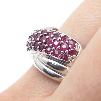 925 Sterling Silver Real Round-Cut Ruby Crisscross Ring Size 8.25