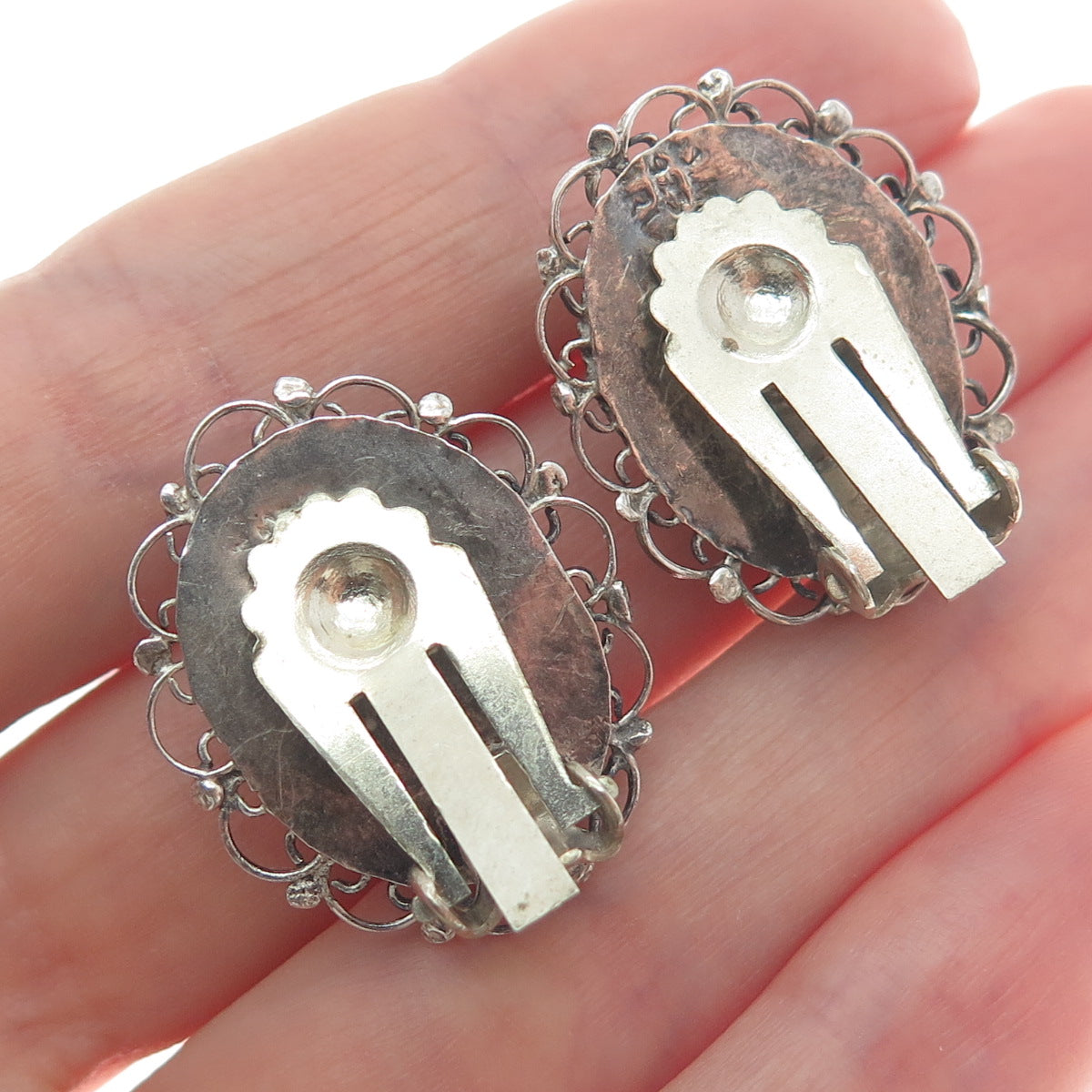 925 Sterling Silver Vintage Mexico Guadalajara Cameo Victorian Lady Earrings