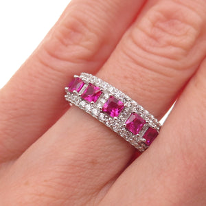 925 Sterling Silver Lab-Created Ruby & C Z All Around Band Ring Size 5.5