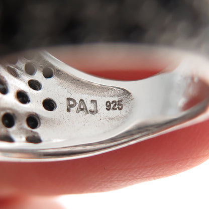 925 Sterling Silver Real Round-Cut Black Spinel Modernist Wavy Ring Size 5.25