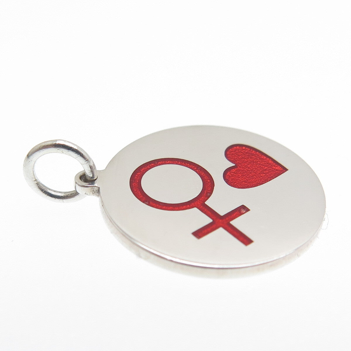 925 Sterling Silver Red Enamel Female Sign & Heart Minimalist Charm Pendant