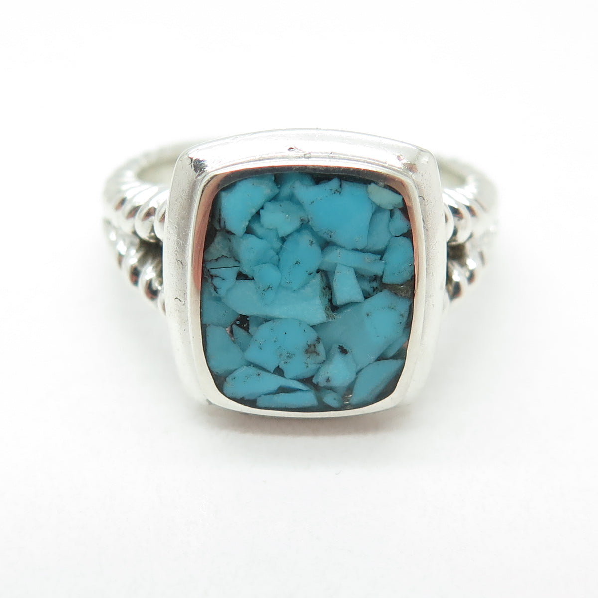 COLORE SG 925 Sterling Silver Real Turquoise Inlay Ring Size 8.5