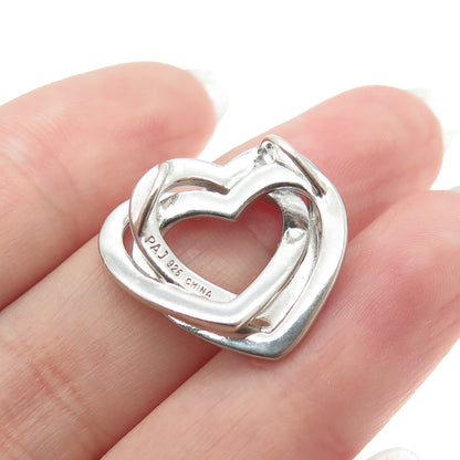 925 Sterling Silver Real Round-Cut Diamond Accent Interlocked Heart Pendant