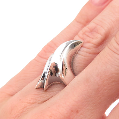 925 Sterling Silver Vintage Modernist Bypass Oxidized Ring Size 4.75
