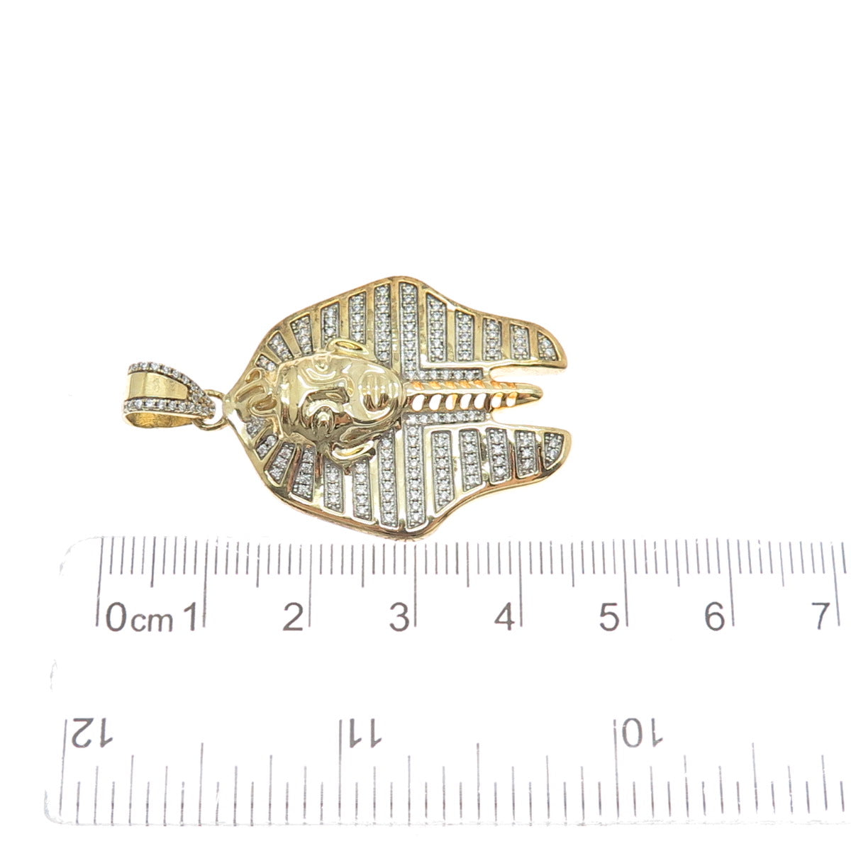 925 Sterling Silver Gold Plated Round-Cut Shaped C Z Egyptian Pharaoh Pendant