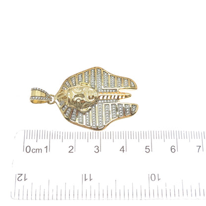 925 Sterling Silver Gold Plated Round-Cut Shaped C Z Egyptian Pharaoh Pendant
