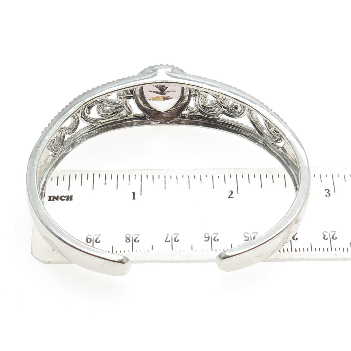 SAI 925 Sterling Silver Real Amethyst & C Z Swirl Adjustable Cuff Bracelet 7.25"