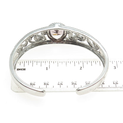 SAI 925 Sterling Silver Real Amethyst & C Z Swirl Adjustable Cuff Bracelet 7.25"