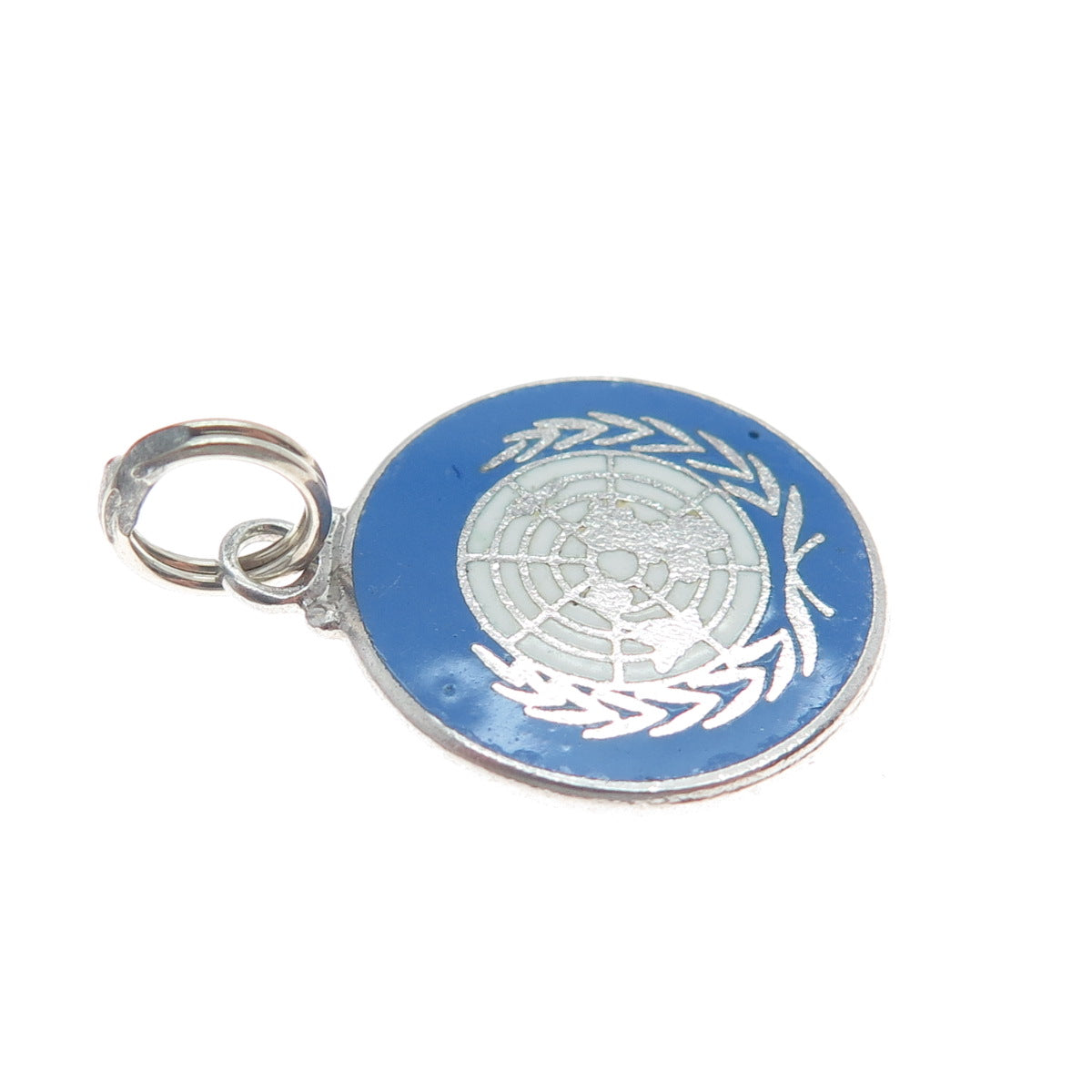 925 Sterling Silver Vintage Enamel United Nations Minimalist Charm Pendant