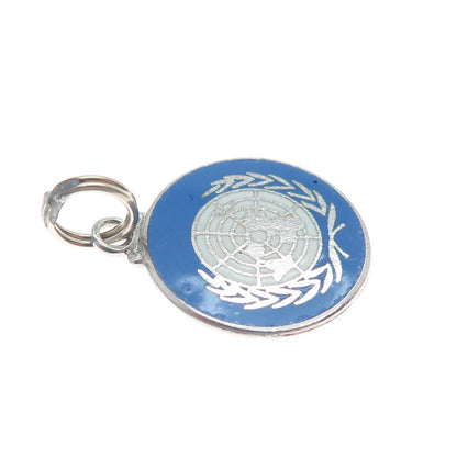 925 Sterling Silver Vintage Enamel United Nations Minimalist Charm Pendant