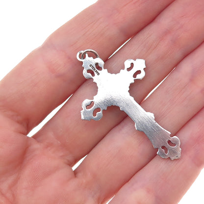Princess Pride 925 Sterling Silver Vintage Crucifix Cross Oxidized Charm Pendant