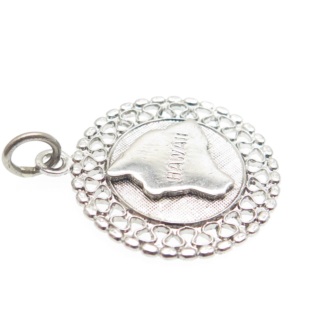 FRENCH & FRANKLIN 925 Sterling Silver Vintage Hawaii Map Round Charm Pendant