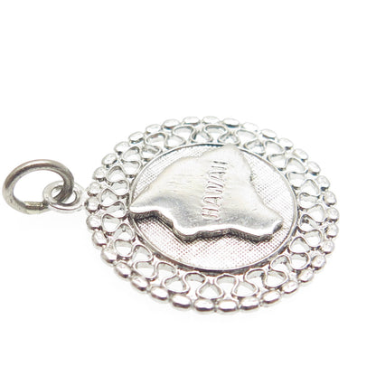 FRENCH & FRANKLIN 925 Sterling Silver Vintage Hawaii Map Round Charm Pendant