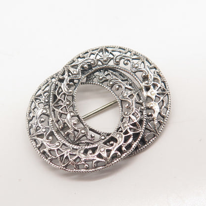 925 Sterling Silver Vintage Jewelart Ornate Pin Brooch
