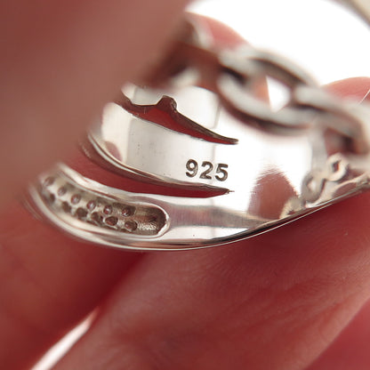 925 Sterling Silver Round-Cut C Z Multi-Chain Crossover Ring Size 6