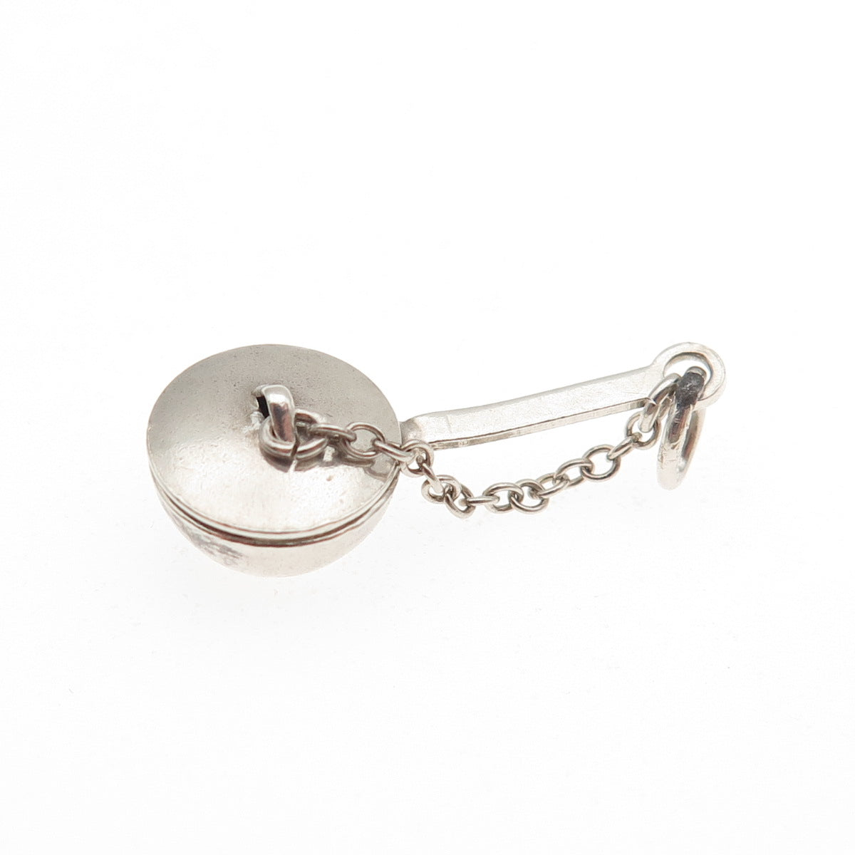 925 Sterling Silver Antique Art Deco Frying Pan Mini Pill Box Charm Pendant