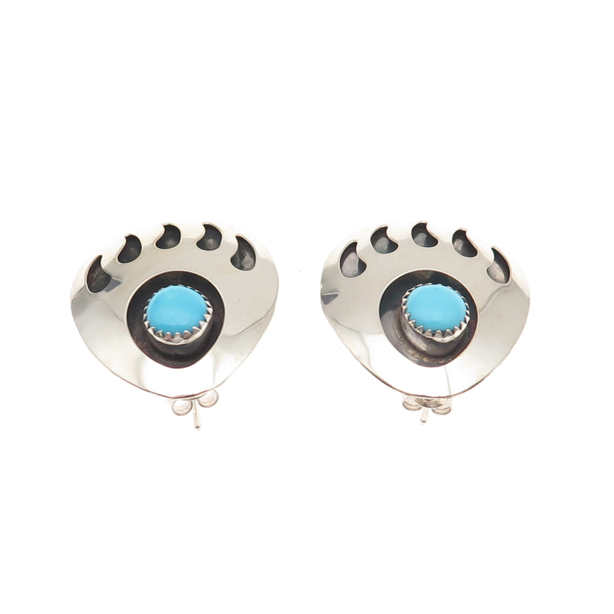 Old Pawn 925 Sterling Silver Vintage Southwestern Turquoise Bear Paw Earrings
