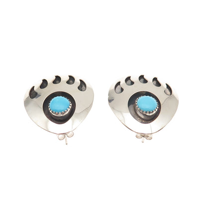 Old Pawn 925 Sterling Silver Vintage Southwestern Turquoise Bear Paw Earrings