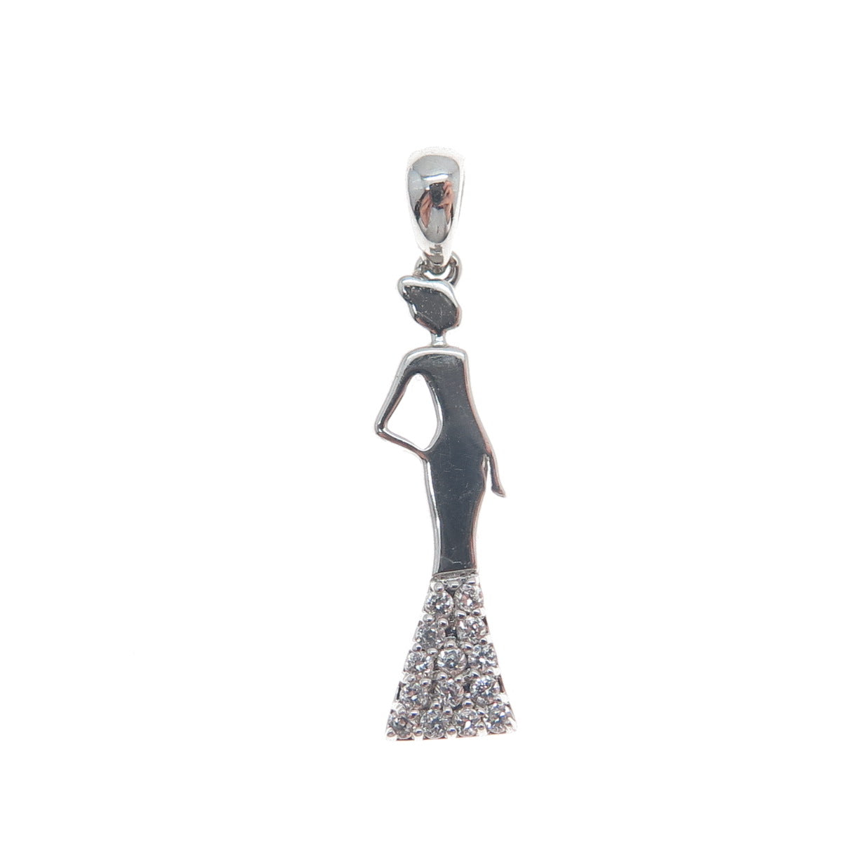 925 Sterling Silver Round-Cut C Z Lady Gala Dress Minimalist Charm Pendant