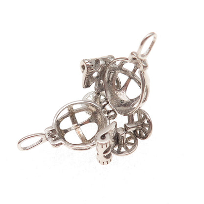 925 Sterling Silver Vintage C Z Cinderella Pumpkin Carriage Open Cage Pendant