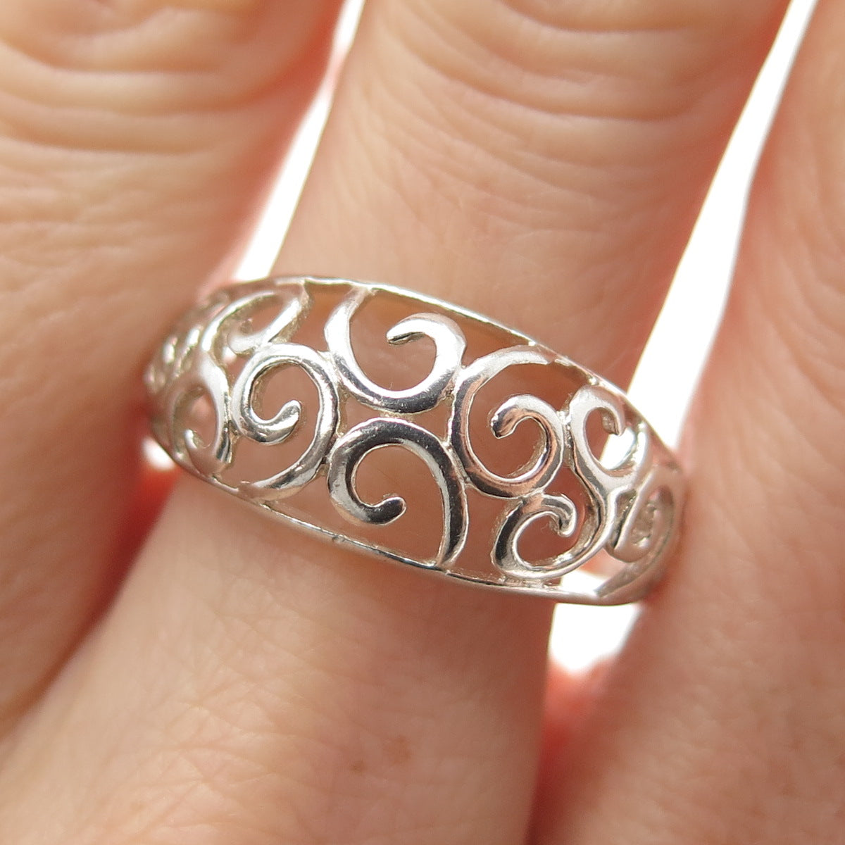 NEVADA 925 Sterling Silver Vintage Spiral Scroll Dome Ring Size 9.5