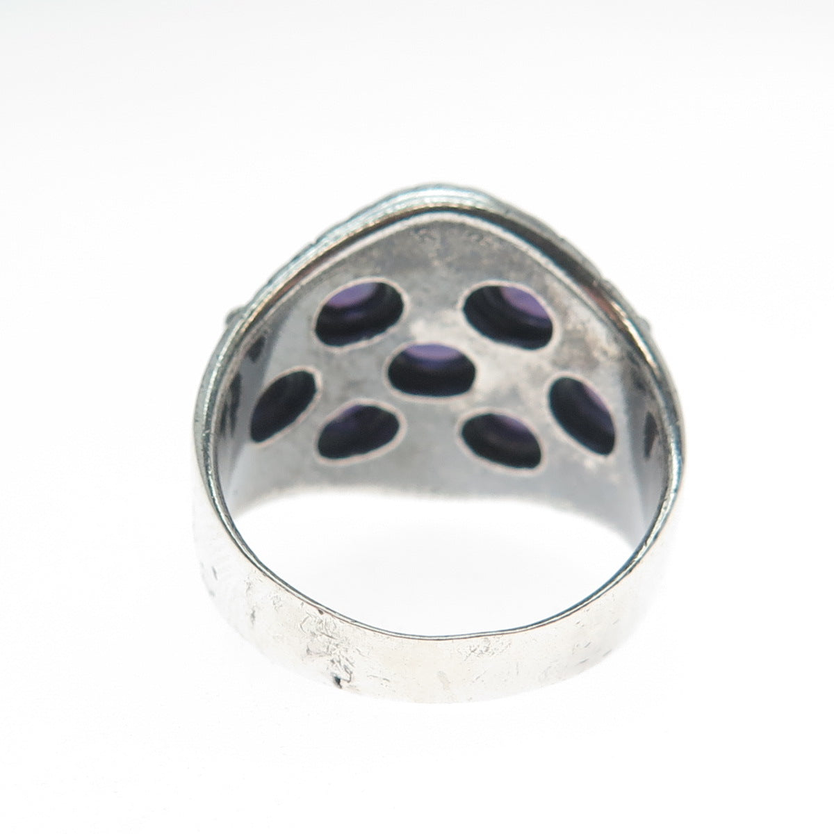 925 Sterling Silver Vintage Real Amethyst Cluster Oxidized Ring Size 8