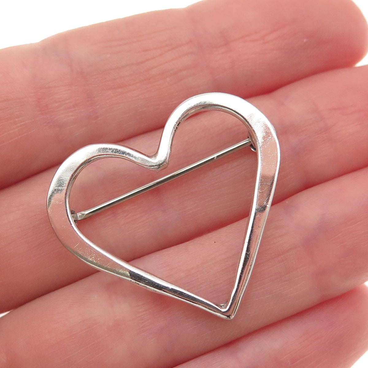 925 Sterling Silver Vintage Open Heart Pin Brooch