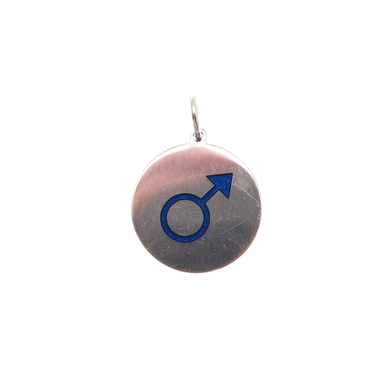 925 Sterling Silver Blue Enamel Male Symbol Round Tag Mini Charm Pendant