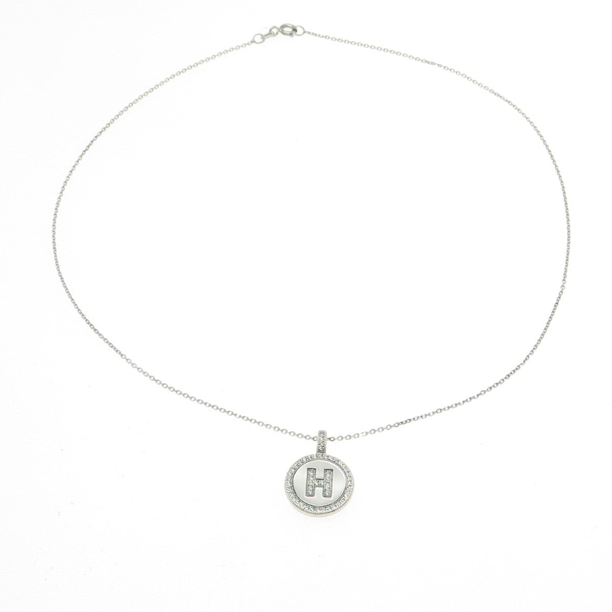925 Sterling Silver Italy Pave C Z Letter "H" Initial Cable Chain Necklace 16"