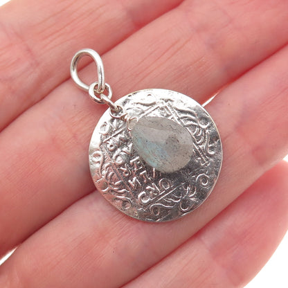925 Sterling Silver Vintage Real Labradorite Venetian Coin Charm Pendant