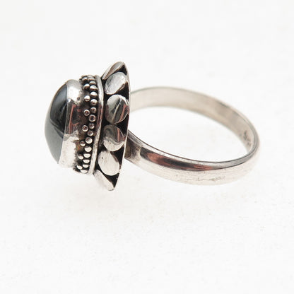 925 Sterling Silver Vintage Real Hematite Dotted Oxidized Ring Size 5.75