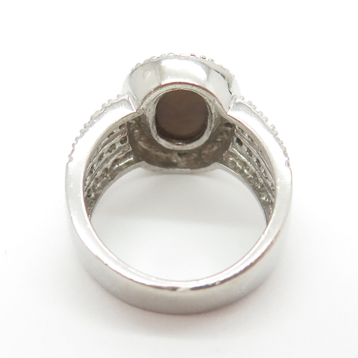 ESPO Joseph Esposito 925 Sterling Silver Real Tiger Eye & C Z Ring Size 6.25