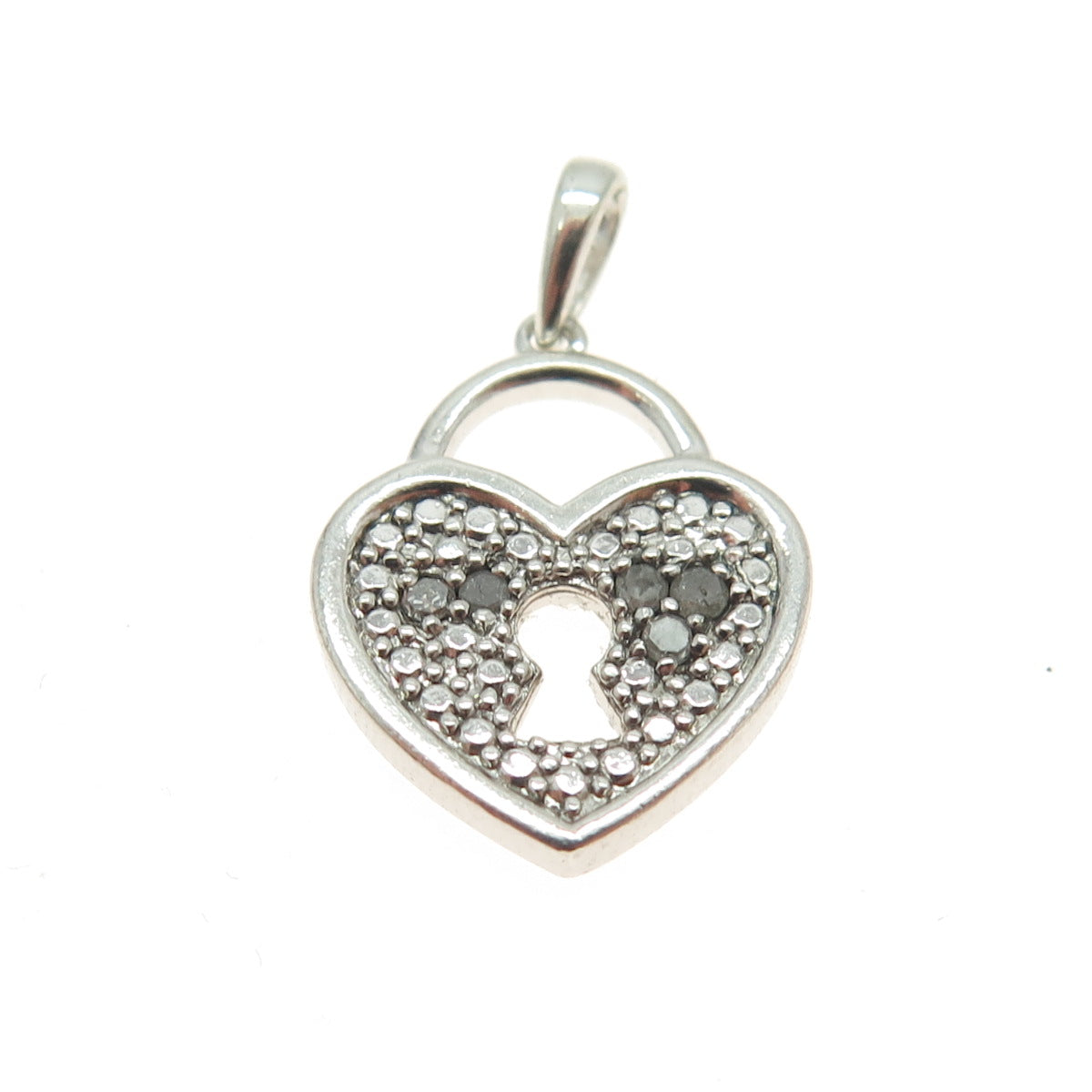 925 Sterling Silver Real Diamond Heart Lock Pendant