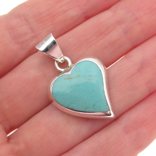ANNIKA WITT Sterling Silver Vintage Mexico Real Turquoise Heart Charm Pendant