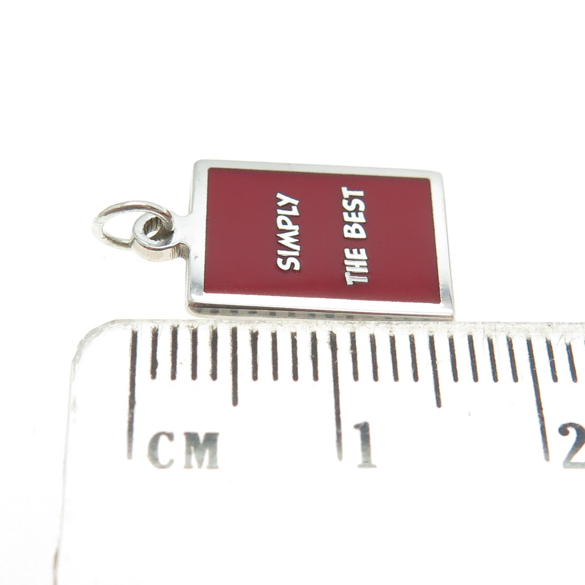 925 Sterling Silver Red Enamel "Simply The Best" Minimalist Charm Pendant