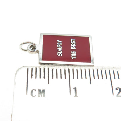 925 Sterling Silver Red Enamel "Simply The Best" Minimalist Charm Pendant