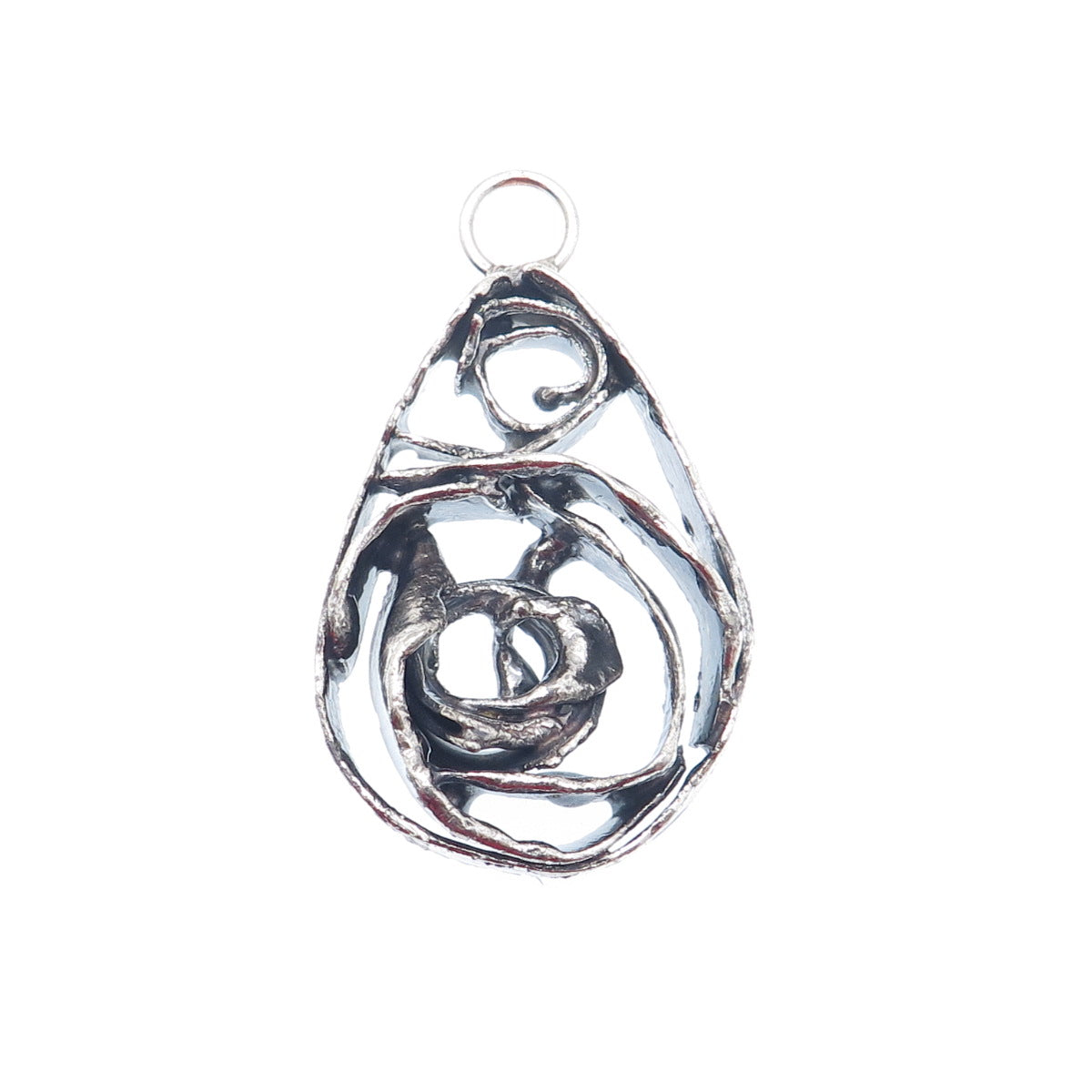925 Sterling Silver Vintage Modernist Oxidized Large Pendant