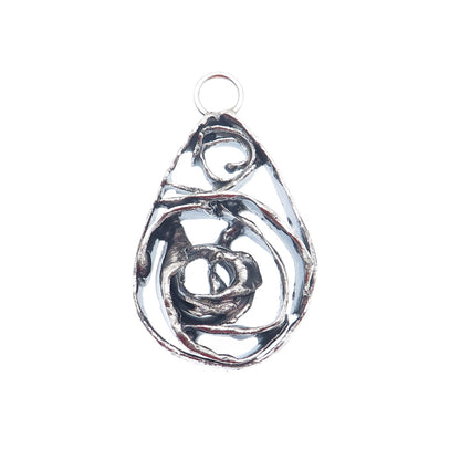925 Sterling Silver Vintage Modernist Oxidized Large Pendant