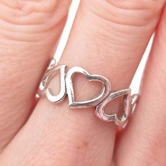 925 Sterling Silver Vintage Open Heart All Around Ring Size 8