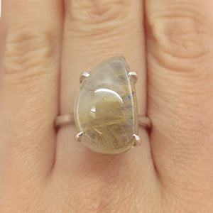 925 Sterling Silver Vintage Real Rutilated Quartz Ring Size 8.25